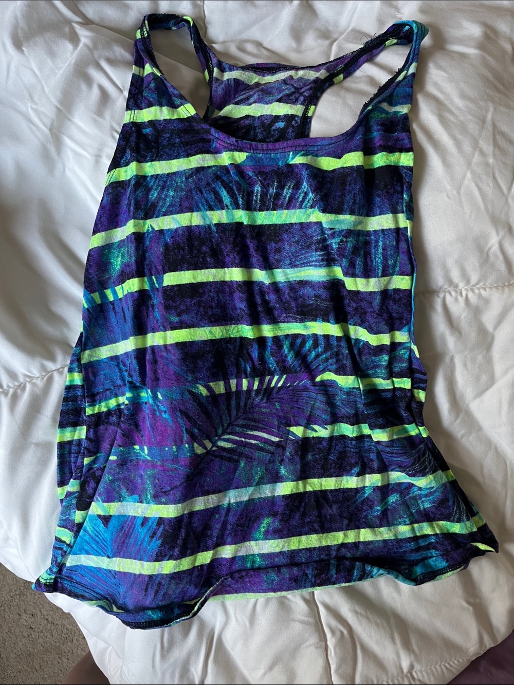Arizona Jean Company Neon Green and Purple Striped Tank Top